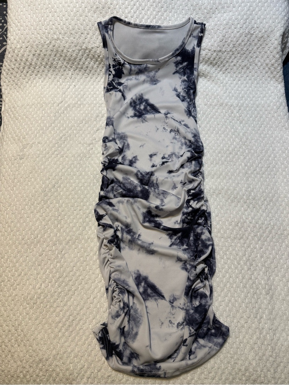 SHEIN Ruched Tie-Dye Midi Dress - Navy & White